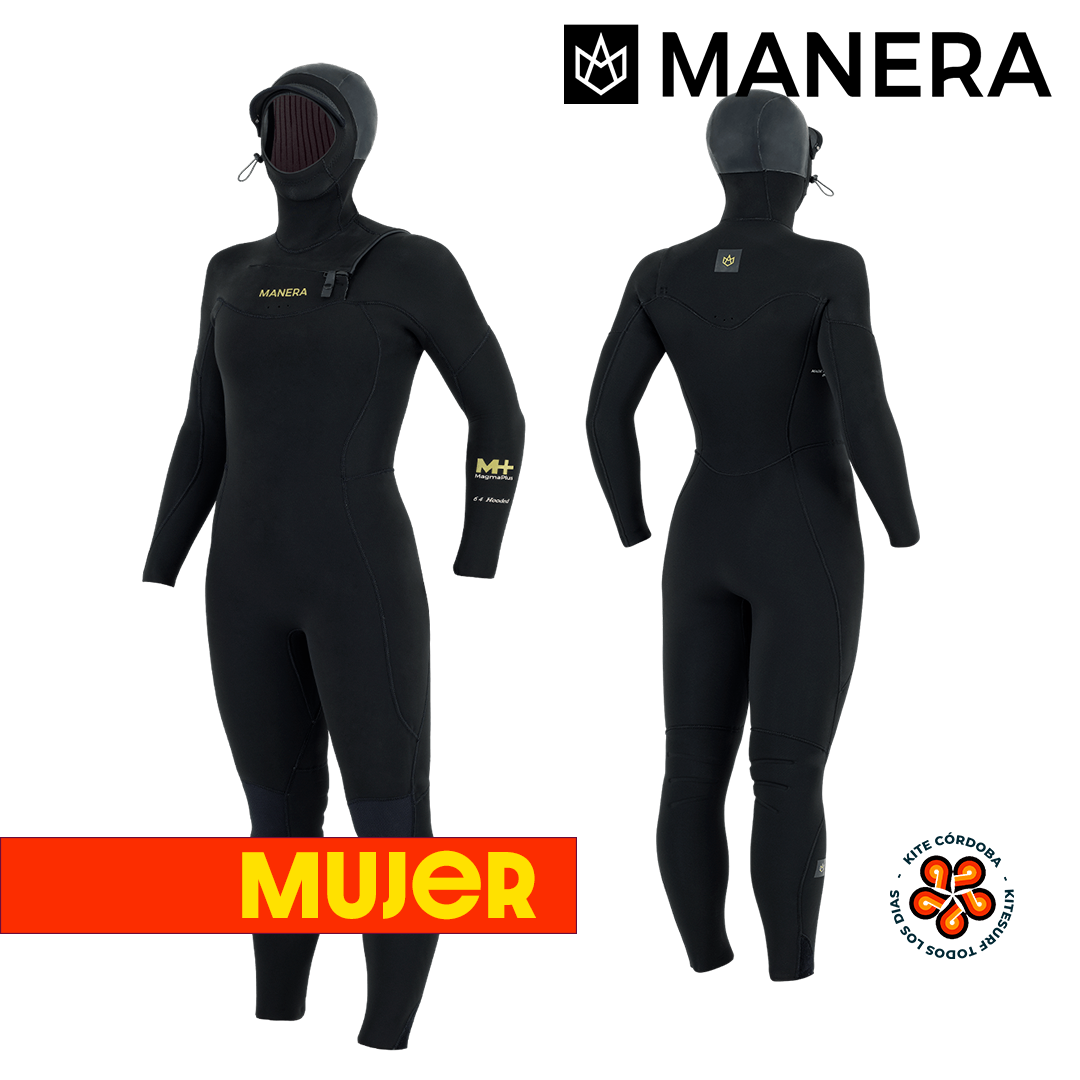 Imagen de un traje de neopreno con manta térmica interna para condiciones frías. Marca Manera Modelo Magma con capucha de Mujer